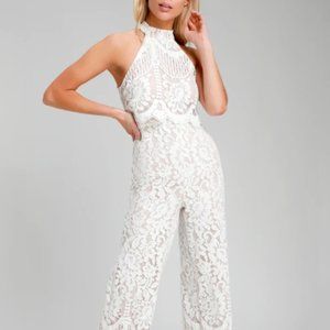 White lace halter Lulu's jumpsuit.